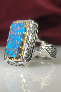 انگشتر نقره مردانه فیروزه نیشابوری شجر رکاب صفوی دور آیه چهارده معصوم (ع) چنگ دار کد ۱۰۲۲